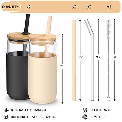 tronco 24 oz Glass Tumbler with Straw and Lid - Glass Cup with Lid and Straw,  Smoothie Cup, Iced Coffee Cup - Bamboo Lid and Protective Silicone Sleeve -  BPA-Free Amber/2 Pack