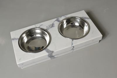 Small Dog Feeder / Small Dog Bowls Stand With Stone Top and Metal Base /  Middle Size Raised Bowls for Pet / Grey Dog Feeder / White Feeder 