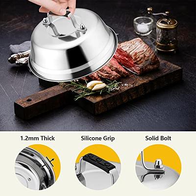 BBQ Accessories 12 Inch Round Stainless Steel Basting Cover - Cheese  Melting Dome Round Cast Iron Grill Press Kit for Hamburger Bacon Steak,  Best for