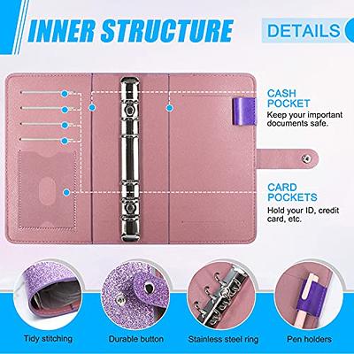 Budget Binder with Zipper Envelopes A6 Money Organizer for Cash PU Glitter  Leather Money Saving Binder with 8pcs Cash Envelopes for Budgeting,18pcs