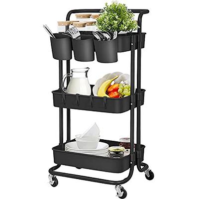 LEZIOA 3 Tier Rolling Cart, Ajustable Art Craft Cart Organizer on