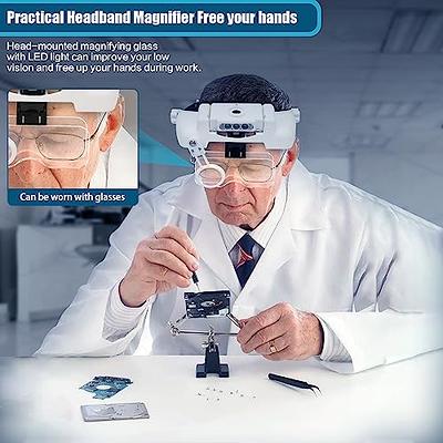 LED Magnifier,Hands Free Headband Magnifying Glasses with 2  Led,Professional Jeweler Loupe