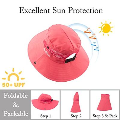 Kids Sun Hat with Ponytail Hole UV Protection Wide Brim Summer Beach Bucket Cap Fishing Hat for Girls