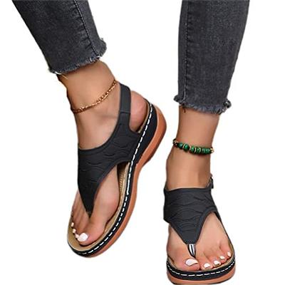  eczipvz Womens Sandals for Dressy Summer, Orthotic Wedge Slip  On Flip Flops Orthopedic Casual Anti-Slip Arch Surpport Slipper Black :  Sports & Outdoors