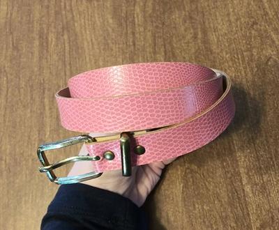 Vintage Belt Pink Reptile Faux Leather Skinny With Silver Buckle