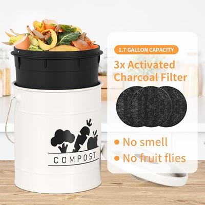 Kitchen Counter Compost Bin, Compost Pail With Inner Liner, Small Compost  Bin, Includes Charcoal Filter White Color 