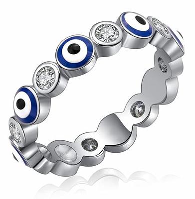 Esbbela Evil Eye Ring for Women 18K White Gold Plated Eye Band