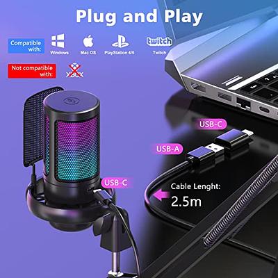 NJSJ USB Microphone for PC, Gaming Mic for PS4/ PS5/ Mac/Phone,Condenser  Microphone with Touch Mute, RGB Lighting,Gain knob & Monitoring Jack for