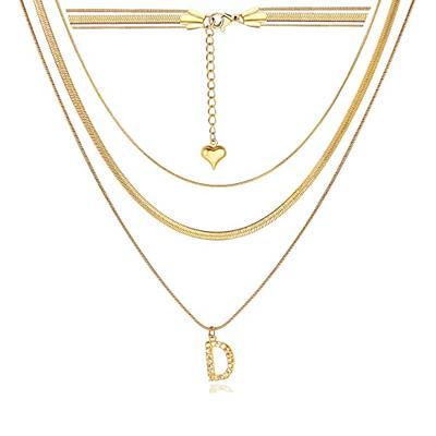 Layered Initial Necklaces for Women, 18K Gold Plated Paperclip Chain  Necklace Simple Cute Letter Pendant Initial Choker Necklace Gold Layered