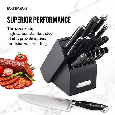 Farberware 15-Piece Forged Triple Riveted Knife Block Set, High  Carbon-Stainless Steel Kitchen Knives, Razor-Sharp Knife Set with Wood Block,  Black - Yahoo Shopping