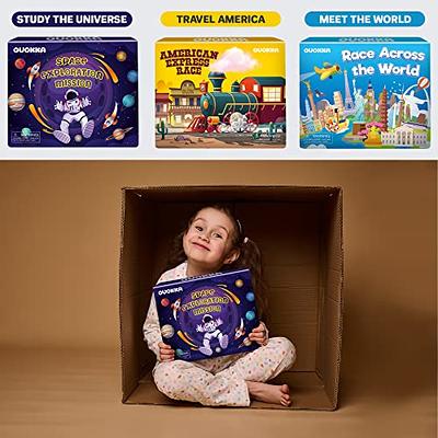 QUOKKA 3X Set Learning Board Games for Kids 6-8 - Educational Trivia Cards  Ages 8-12 -, Travel United States, World Map, Explore Outer Space