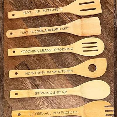 Engraved Wooden Bamboo 6 Pc Utensil Set Birthday Gift Housewarming Gift  Funny Engraved Wooden Spoons Personalized Wooden Spoons 