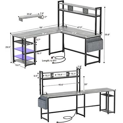 Furologee 61 Computer Desk with Power Outlet and USB Ports, Large Desk  with Shelves and Drawer, Writing Study Desk with Fabric File Cabinet and  Long