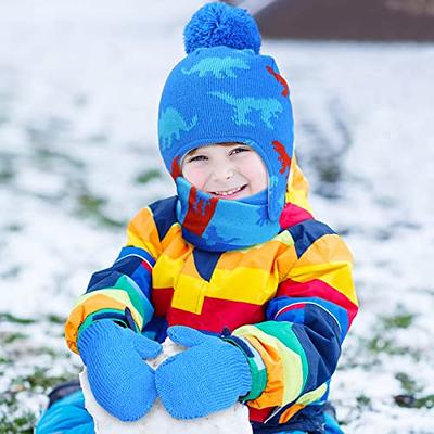 Kids Baby Blue Double Bobble Hat & Scarf Set