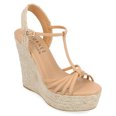 GC Shoes Darline Nude 10 Cross Strap Espadrille Comfort Slide Wedge Sandals