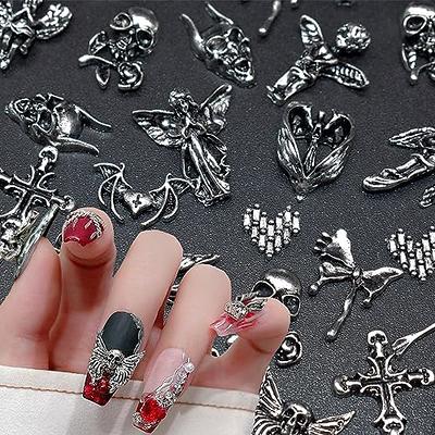 72Pcs Cross Nail Charm, 3D Nail Charms Vintage Silver Punk Chrome