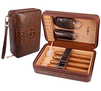 AMANCY Classic Black Leather 4 Cigar Travel Case Humidor with Cutter and  Lighter Great Cigar Accessory Gift Set