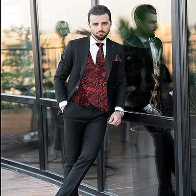 DiBanGu Formal Mens Suit Vest Paisley Floral Vest Black Red Tuxedo Vest and Tie  Set Silk Waistcoat with Necktie Pocket Square Cufflinks - Yahoo Shopping