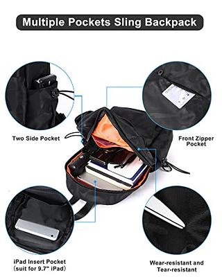 Small Black Sling Crossbody Backpack Shoulder Bag for Men Women,  Lightweight One Strap Backpack Sling Bag Backpack for Hiking Walking Biking  Travel Cycling USB Charger Port-Nylon 