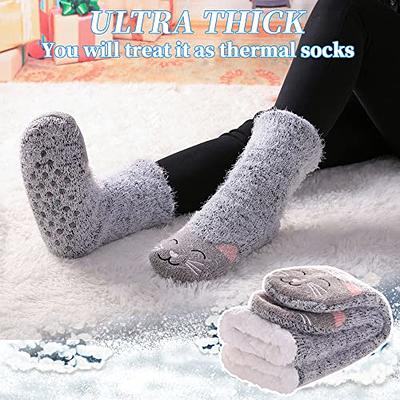 Fuzzy Socks for Women Winter Thick Slipper Socks Non Slip Wool Socks Warm  Sock,Dark Gray,One Size