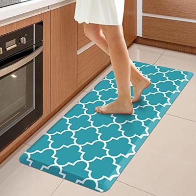 Kitchen Mat 2 Piece Anti Fatigue Kitchen Floor Mat Non Slip Waterproof  Memory Foam Cushioned Teal Kitchen Rugs and Kitchen Mats for Floor Laundry  Room Home Office Sink