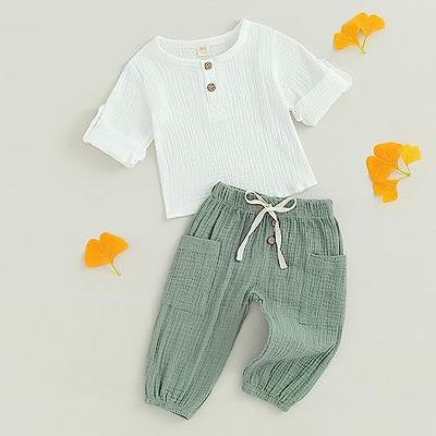 Newborn Coming Home Outfit | Baby Muslin Shirt and Pants in Beige, 0-3 Months