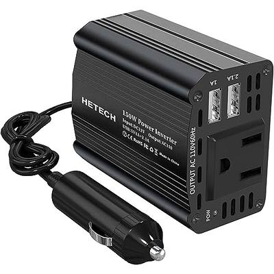 HETECH 150W Car Power Inverter 12V DC to 110V AC Converter Vehicle Adapter  Plug Outlet with 3.1A Dual USB Car Charger with Cigarette Lighter Interface  for Laptop Computer iPhone - Black 