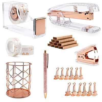  Rose Gold Desk Accessories, Cute Office Supplies Set Included  Acrylic Stapler and Tape Dispenser, Pen Holder, Pen, Phone Holder,  Scissors, Binder Clips, Ruler, Transparent Glue : Office Products