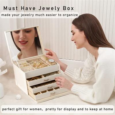 Dajasan Jewelry Boxes for Women Girls, Jewelry Organizer Box, 3 Layers  Jewelry Storage Organizer for Earring, Ring, Necklace, Bracelets (Black)