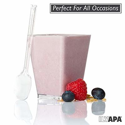 100 Mini Plastic Dessert Cups with Spoons - 3.5 oz Parfait Cups - ilyapa