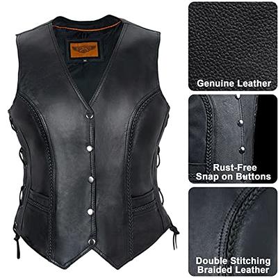 Womens Motorcycle Vest With Braid and Side Laces Conceal Gun