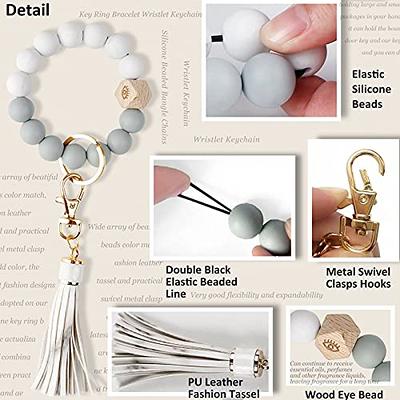 Silicone Beads Wristlet Key Rings Bracelet Keychain Tassels