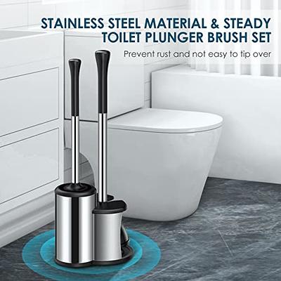 Toilet Brush with Holder - Free Standing Stainless Steel Toilet Brushes  Including 3 Brush Heads - Closed Hideaway Design Scrubber Brush with Stiff