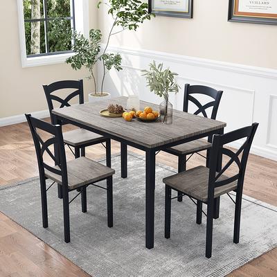 5-Piece Industrial Dining Table Set, Home Wooden Kitchen Table and Chairs  with Metal Frame and 4 Chairs - Yahoo Shopping