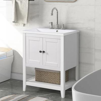 Bellemave 24'' Bathroom Vanity with Top Sink, Modern Bathroom Storage  Cabinet with 2 Drawers, Single Sink Bathroom Vanity with Open Shelf for