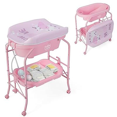 BABY JOY Baby Bathtub with Changing Table, Foldable Infant Diaper