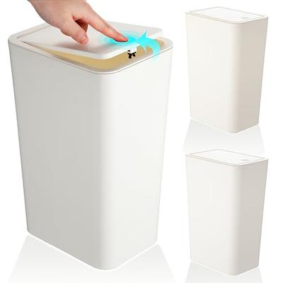 2.6 Gallon Small Bathroom Trash Can with Lid, Narrow for Kitchen, Office,  Bedroom (White, 10L)