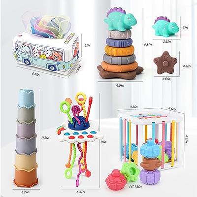 5 in 1 Baby Montessori Toys Set Include Shape Sorter Bin with Sound, Baby  Tissue Box, Stacking Cups, Pull String Toy, Soft Stacking Rings, Sensory