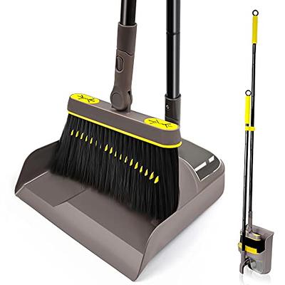 Broom and Dustpan Set - Premium Long Handled Broom Dustpan Combo - Upright Standing Lobby Broom and Dust Pan Brush w/ Handle - Great Edge