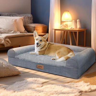 PawHut Soft Foam Large Dog Couch for a Fancy Dog Bed, Spongy Dog Sofa Bed,  Washable Cover, Elevated Dog Bed, Gray