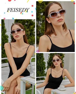  FEISEDY Small Rectangle Sunglasses for Women Men