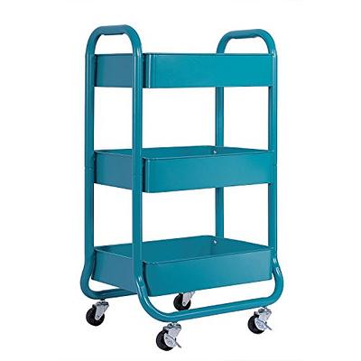 Three Tier Blue Utility Cart  Heavy Duty Rolling Cart with Handle