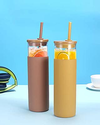 Hoteelee Drinking Glasses with Bamboo Lids and Glass