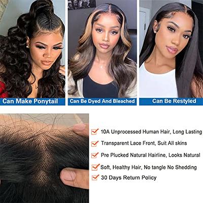 deep Wave Frontal Closure 13x4 Transparent Lace Frontal Closure 150%  Density Brazilian Human Hair 13x4 Ear to Ear Full Lace Frontal Closure  Pre-Plucked with Baby Hair Natural Black Color(16inch) 16 Inch 13x4