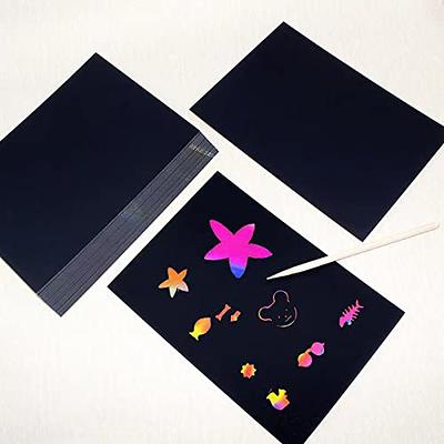 Scratch Paper Art Set Rainbow Card Scratch Black Scratch It Off Paper  Crafts Notes with Wooden Stylus Stencils for Kid DIY Gift