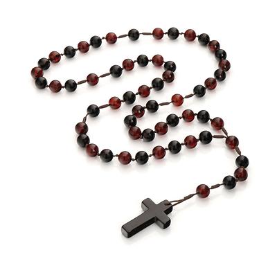 Red Amber Olive Beads Catholic Rosary With Cross Pendant