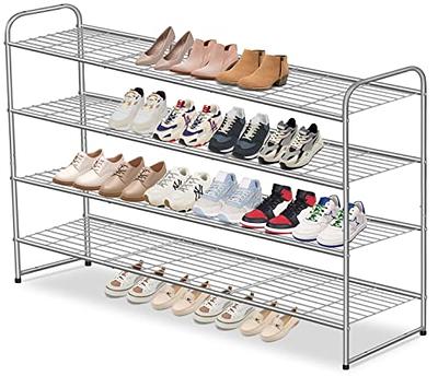 3-Tier Mesh Entryway Shoe Storage w/ Wood Top Graphite, 29-1/4 x 11-7/8 x 28-3/4 H | The Container Store