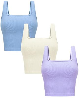 OQQ Women's 3 Piece Tank Tops Ribbed Seamless Workout Exercise Shirts Yoga  Crop