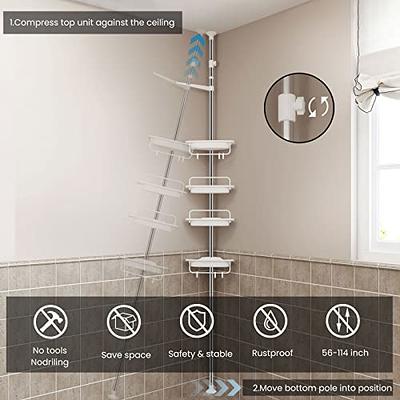 SEIRIONE Bathroom Shelf, Tension Shower Pole Corner Caddy, Rustproof 304