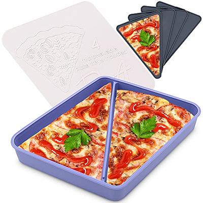 Silicone Pizza Storage Container,Reusable Pizza Slice Container with 2  Compartments,Pizza Leftover Storage Box with 4 Microwavable Serving